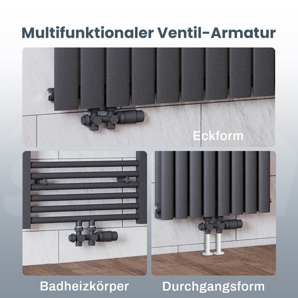 SONNI Multiblock Set für Heizkörper Anschlussarmatur inkl. Thermotstat Hahnblock Ventil Heizungszubehör Eck- und Durchgangsform - Sonni Sanitär GmbH
