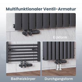 SONNI Multiblock Set für Heizkörper Anschlussarmatur inkl. Thermotstat Hahnblock Ventil Heizungszubehör Eck- und Durchgangsform