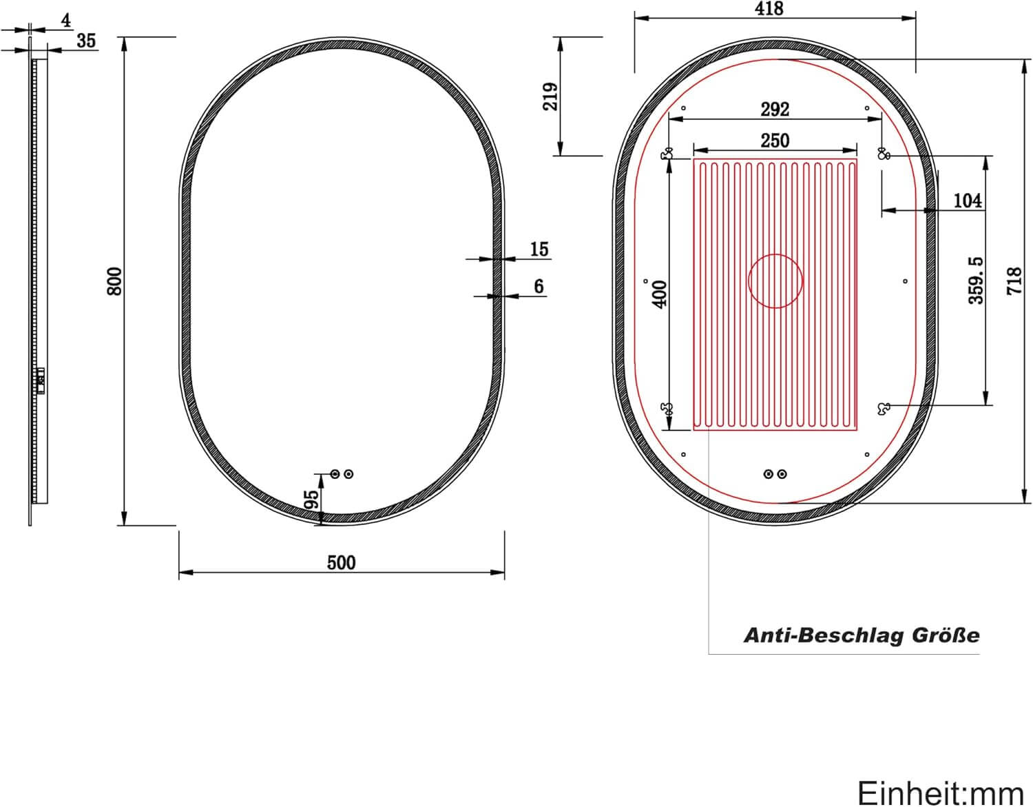 SONNI LED Spiegel  Oval Wandspiegel mit DREI Lichtarten, Antibeschlag, Steckdose und Touch-Schalter, Spiegel Bad mit Beleuchtung Dekorative Wandspiegel Horizontal oder vertikal aufgehängt - Sonni Sanitär GmbH