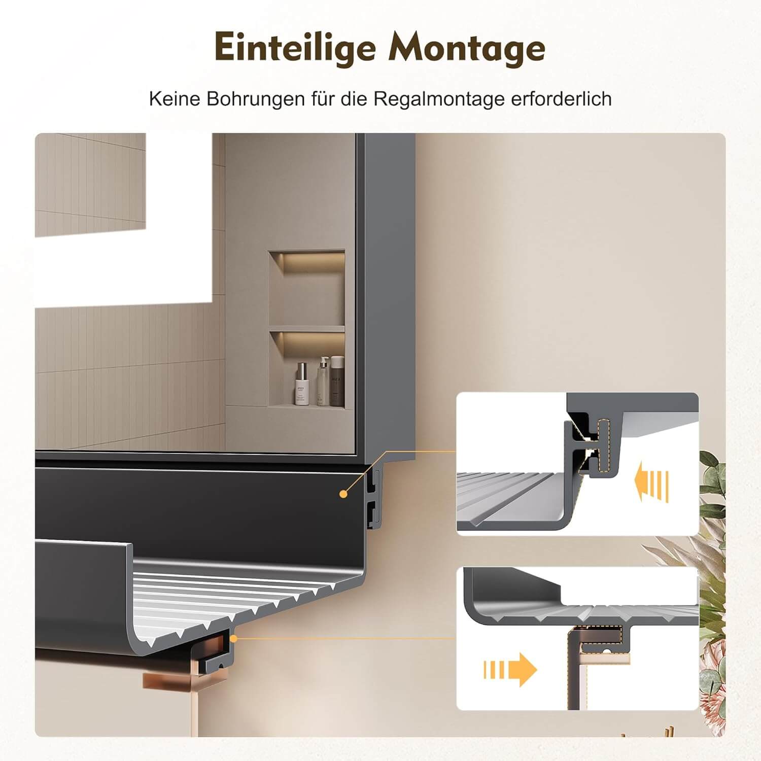 SONNI LED Badspiegel 120x60cm + Ablage, Touch Spiegel mit Beleuchtung, 3 Lichtfarben, Anti-Beschlag & Memory, Ablage mit Handyhalter + Haken + Zahnbürstenhalter + Becherhalter