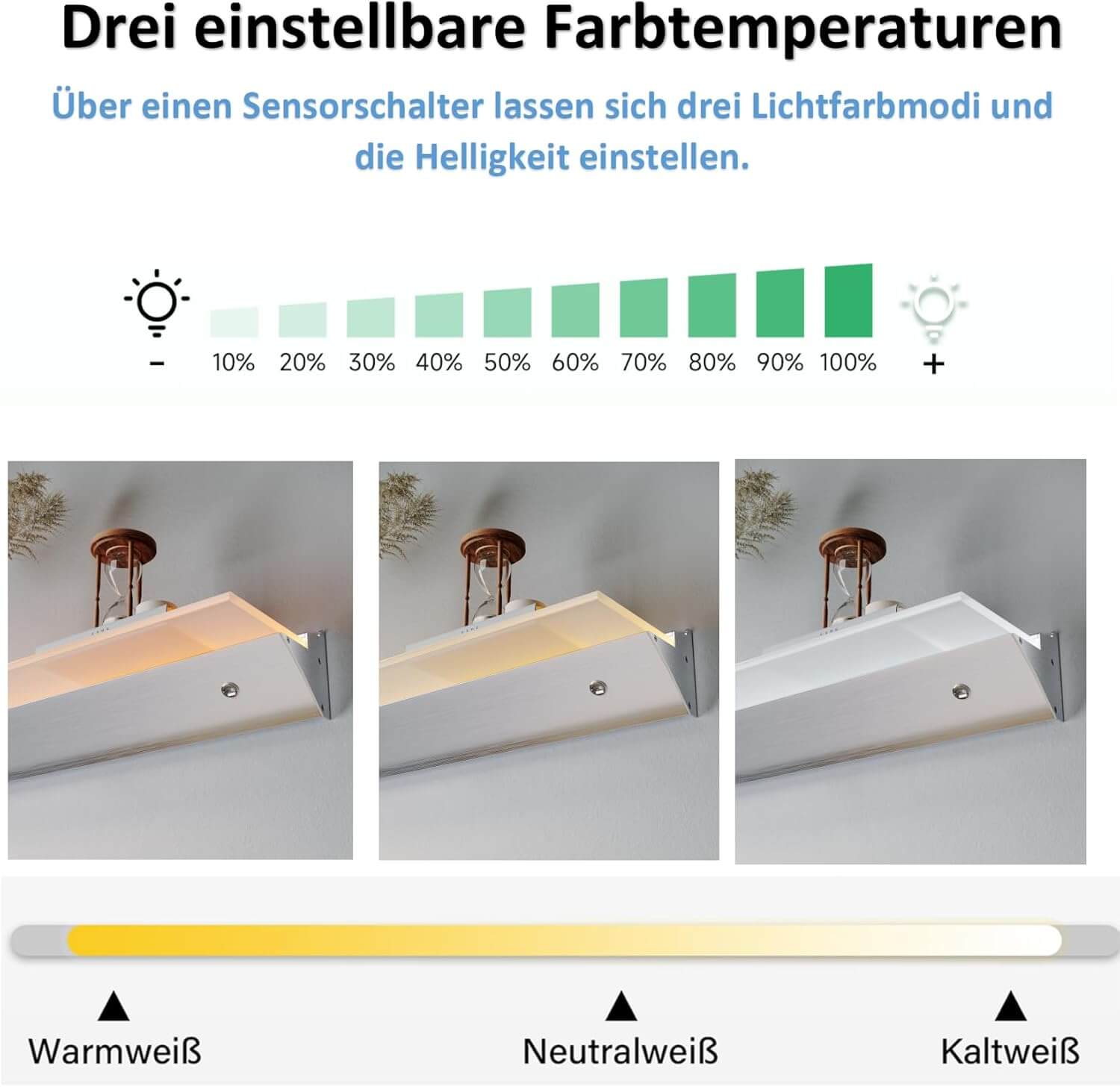 SONNI  LED Wandregale 50cm Glasboden Regal mit LED-Beleuchtung für Wohnzimmer, Bar, Eingang Lagerregal aus Aluminium und 8 mm abnehmbares Glas, 3 Farbe modi, sensorgesteuert - Sonni Sanitär GmbH