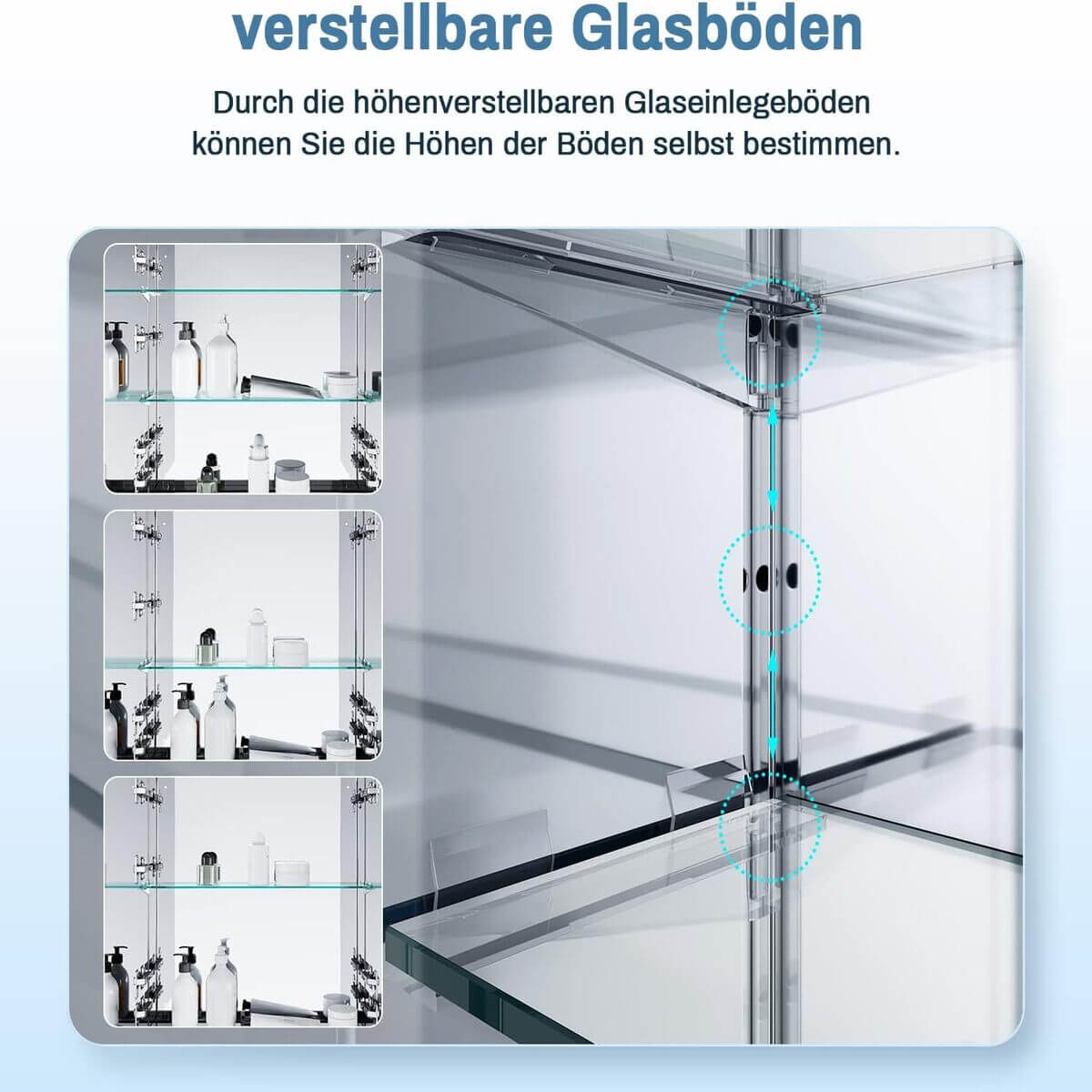 SONNI  Edelstahl LED Spiegelschrank mit Beleuchtung, Steckdose und Kippschalter fürs Badezimmer 70x65 cm