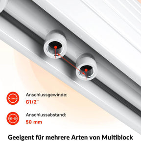 SONNI Design Heizkörper flach horizontal Flachheikörper für Bad Seitenanschluss Badheizkörper 465*1200mm Weiß ohne/mit Mutiblock