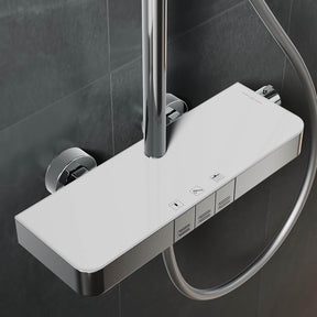 SONNI Duschsystem mit Thermostat (KTW/WRAS) Chrom - 360° Drehbarer Eckiger Kopfbrause (1 Strahlart), Handbrause (3 Strahlarten), Brausestange aus Runde, Duschset, 38°C Konstanttemperatur, Edelstahl