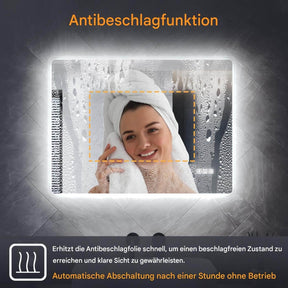 SONNI LED Badspiegel  Wandspiegel mit Beleuchtung(Weißes/Blaues/Violettes Licht), Steckdose und Bluetooth, Anti-Beschlag und Touch-Schalter Kosmetikspiegel Schminkspiegel - Sonni Sanitär GmbH