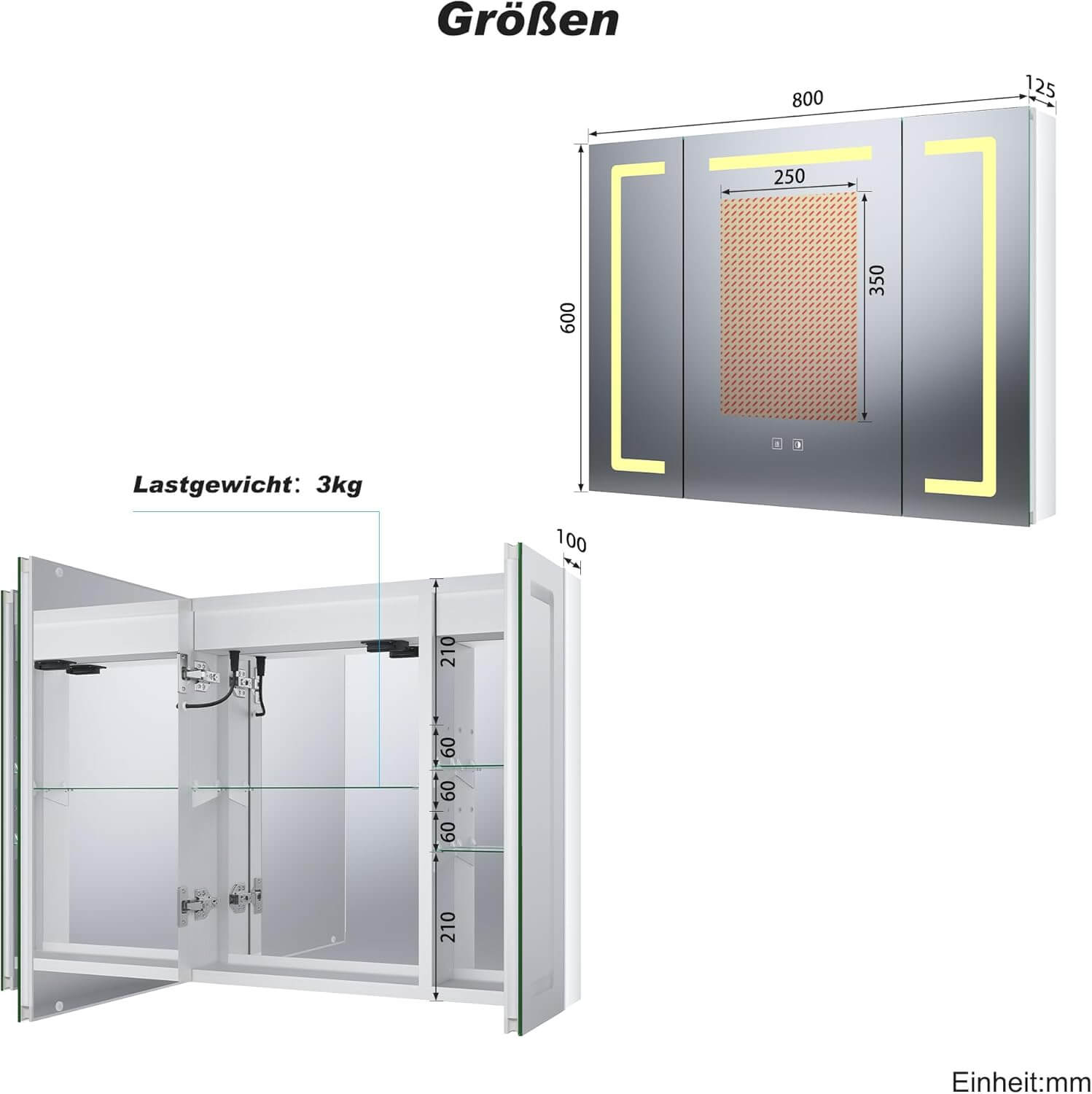 SONNI Spiegelschrank mit Beleuchtung 80x60 cm, 3 Türen LED Spiegelschrank Bad mit Anti-Beschlag, Steckdose, 3 Lichtfarben, Dimmbar, Aluminum, IP44 Wasserciht - Sonni Sanitär GmbH
