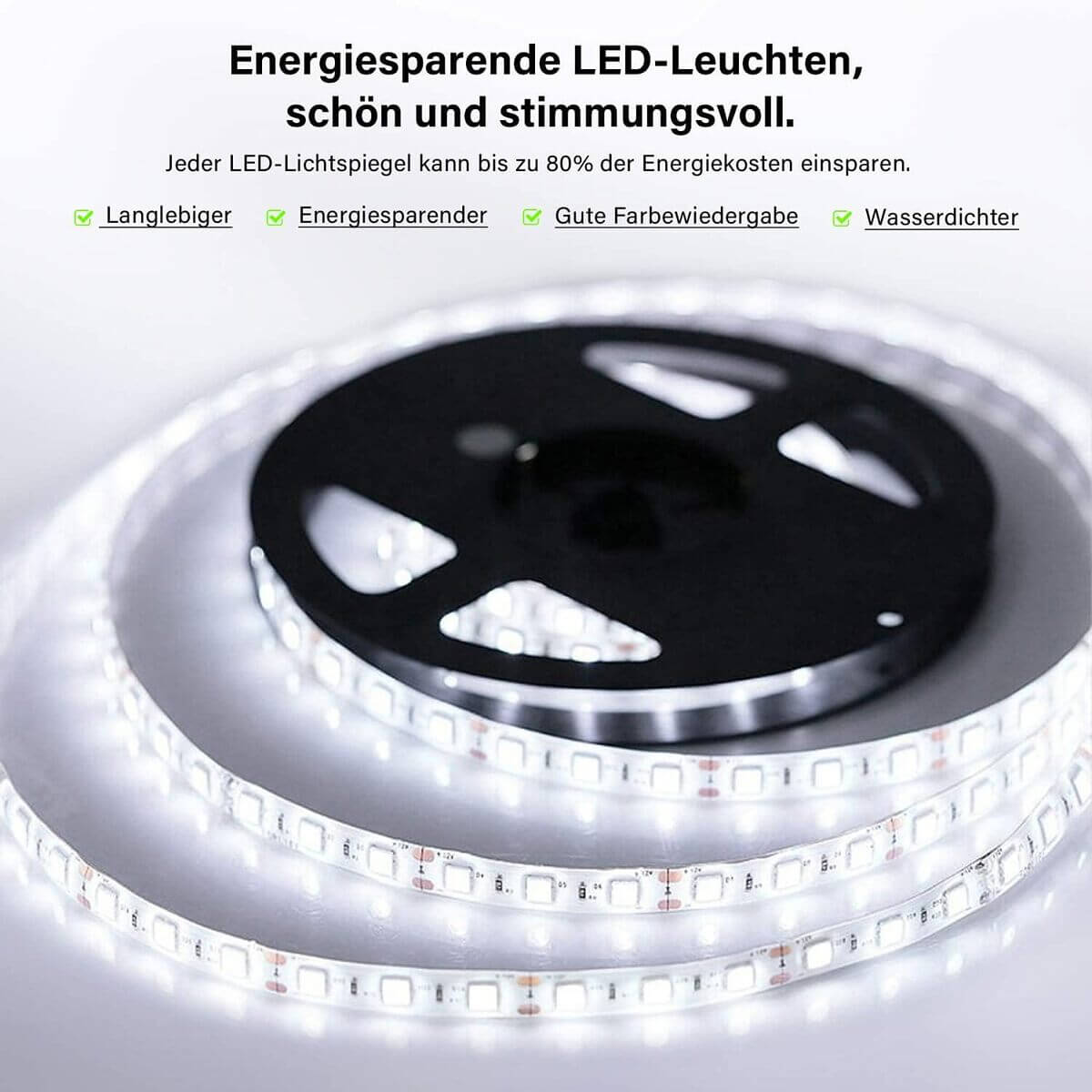 SONNI Badspiegel Rund Beschlagfrei Badspiegel mit Beleuchtung Rund 60cm und Touch LED Rundspiegel mit Verstellbarer Ledergürtel