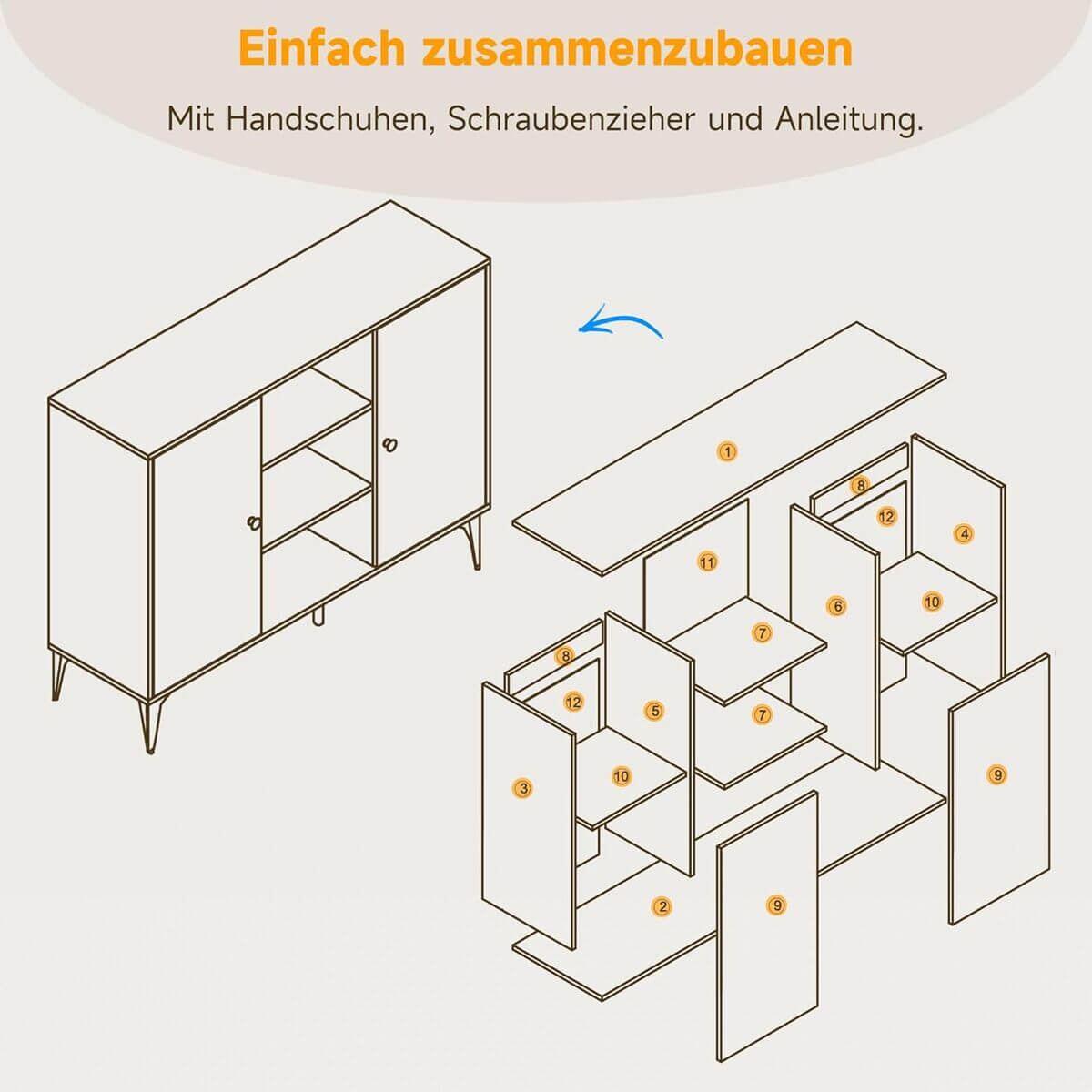 SONNI Sideboard, Küchenschrank, Aufbewahrungsschrank mit 2 Tür, 3 offene Regal, Bauernhaus-Kaffeebarschrank, Mehrzweckschrank, für Wohnzimmer, Küche, Schlafzimmer, Esszimmer, 120x35 x93 cm, Holzfarbe