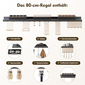 SONNI Badezimmerspiegel mit Beleuchtung 70x50 cm, LED Badspiegel mit Ablage, 3 einstellbare Lichtfarbe + Anti-Beschlag + Touchschalter, Ablage mit Handyhalter + Haken + Zahnbürstenhalter