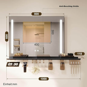 SONNI Badezimmerspiegel mit Beleuchtung 80x60 cm, LED Badspiegel mit Ablage, 3 einstellbare Lichtfarbe, Anti-Beschlag Wandspiegel mit Touchschalter