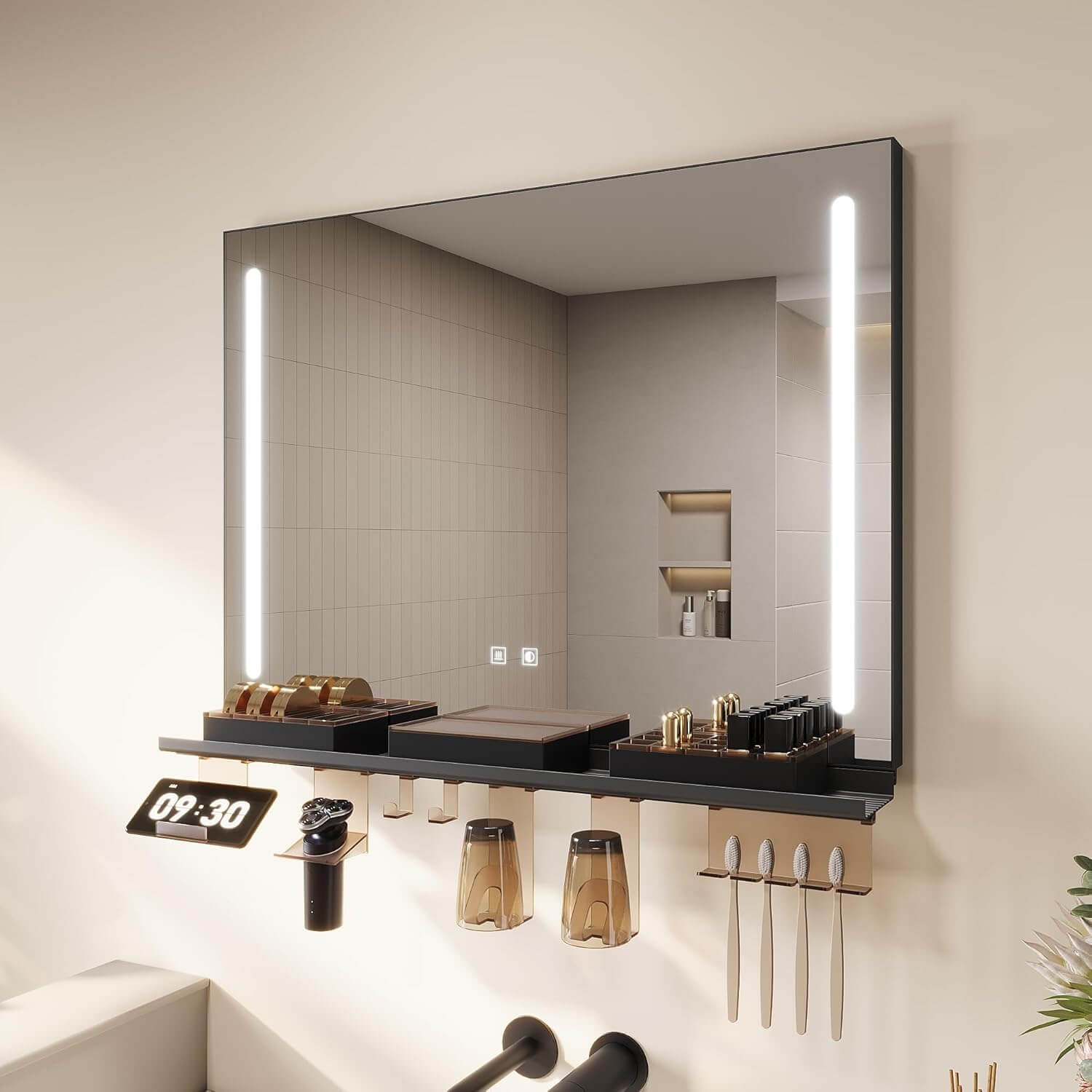 SONNI Badezimmerspiegel mit Beleuchtung 80x60 cm, LED Badspiegel mit Ablage, 3 einstellbare Lichtfarbe, Anti-Beschlag Wandspiegel mit Touchschalter