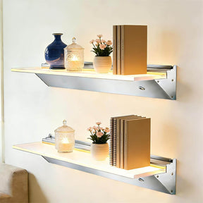 SONNI  LED Wandregale 50cm Glasboden Regal mit LED-Beleuchtung für Wohnzimmer, Bar, Eingang Lagerregal aus Aluminium und 8 mm abnehmbares Glas, 3 Farbe modi, sensorgesteuert - Sonni Sanitär GmbH