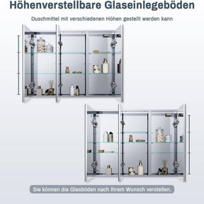 SONNI LED mit Beleuchtung Badezimmer-Spiegelschrank 90x65 cm Touchschalter Beleuchtung & Steckdose Verstellbare Einlegeböden 3-türig