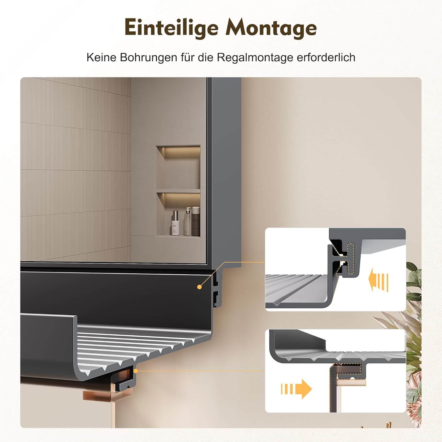 SONNI Badezimmerspiegel mit Beleuchtung 120x60 cm, LED Badspiegel mit Ablage, 3 einstellbare Lichtfarbe + Anti-Beschlag + Touchschalter, Ablage mit Handyhalter + Haken + Zahnbürstenhalte