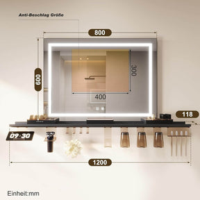 SONNI Badspiegel mit Beleuchtung & Ablage, Touch Badezimmerspiegel 3 Lichtfarben, Anti-Beschlag & Gedächtnisfunktion