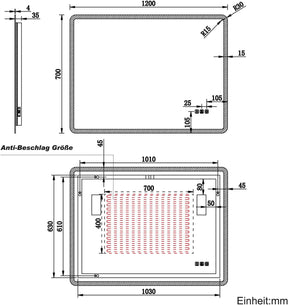 SONNI Badezimmer Spiegel mit Beleuchtung Wandspiegel, Kosmetikspiegel mit modernes Muster, 3 Farbe einstellbar, Steckdose und Antibeschlag, horizontal oder vertikal montierbar - Sonni Sanitär GmbH