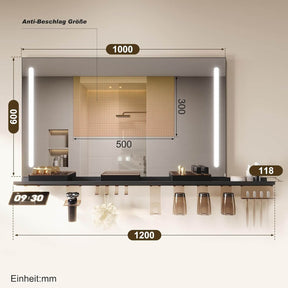 SONNI Badezimmerspiegel mit Beleuchtung 100x60 cm, LED Badspiegel mit Ablage, 3 einstellbare Lichtfarbe, Anti-Beschlag Wandspiegel mit Touchschalter