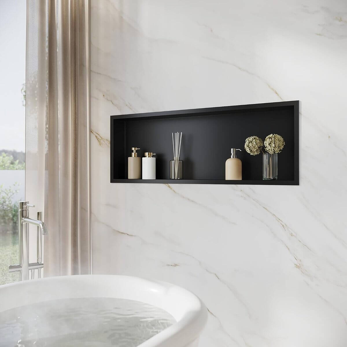 SONNI Wandnische Dusche Edelstahl, eingebettete Duschnische, Einzelregal Lagerung für Badezimmer, Wasserdicht, Keine Fliesen erforderlich Schwarz - Sonni Sanitär GmbH