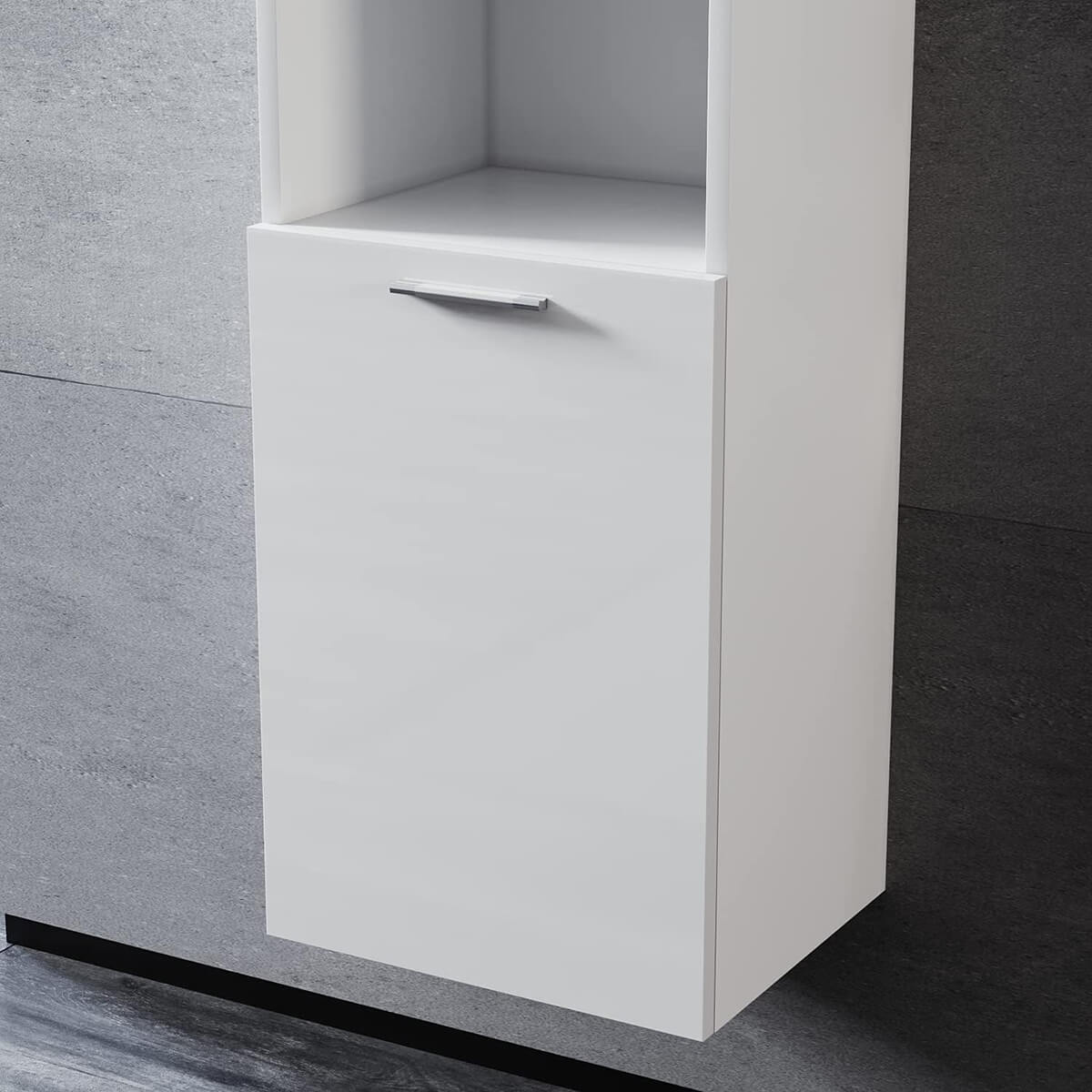 SONNI Badezimmerschrank Hochschrank Badezimmer Hochglanz Weiß mit 5 Ablagen Schmal offenen Zwischenböden 30cm Breit Hängend - Sonni Sanitär GmbH