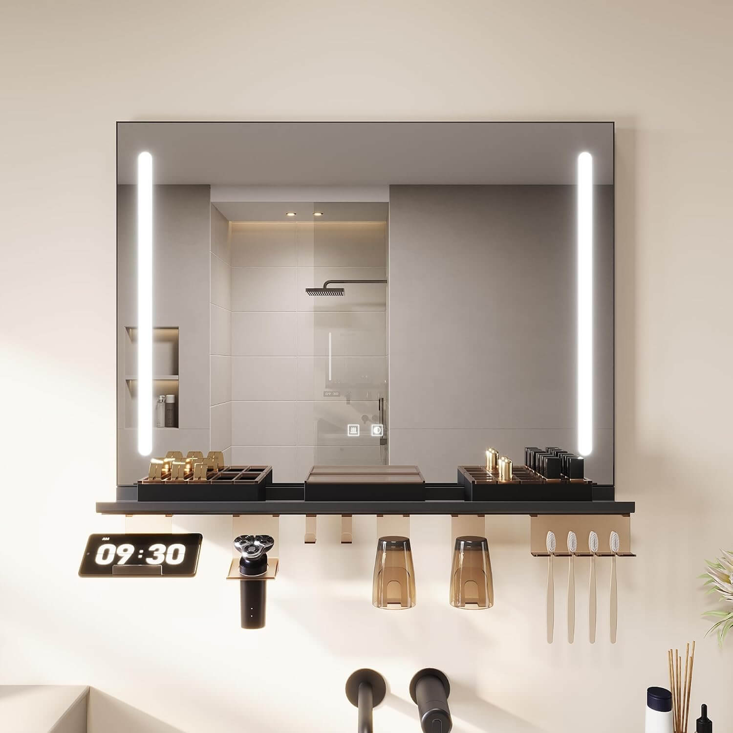 SONNI Badezimmerspiegel mit Beleuchtung 80x60 cm, LED Badspiegel mit Ablage, 3 einstellbare Lichtfarbe, Anti-Beschlag Wandspiegel mit Touchschalter