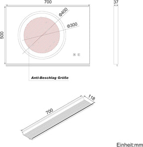 SONNI Badezimmerspiegel mit Beleuchtung 70x50 cm, LED Badspiegel mit Ablage, 3 einstellbare Lichtfarbe + Anti-Beschlag + Touchschalter, Ablage mit Handyhalter + Haken + Zahnbürstenhalter