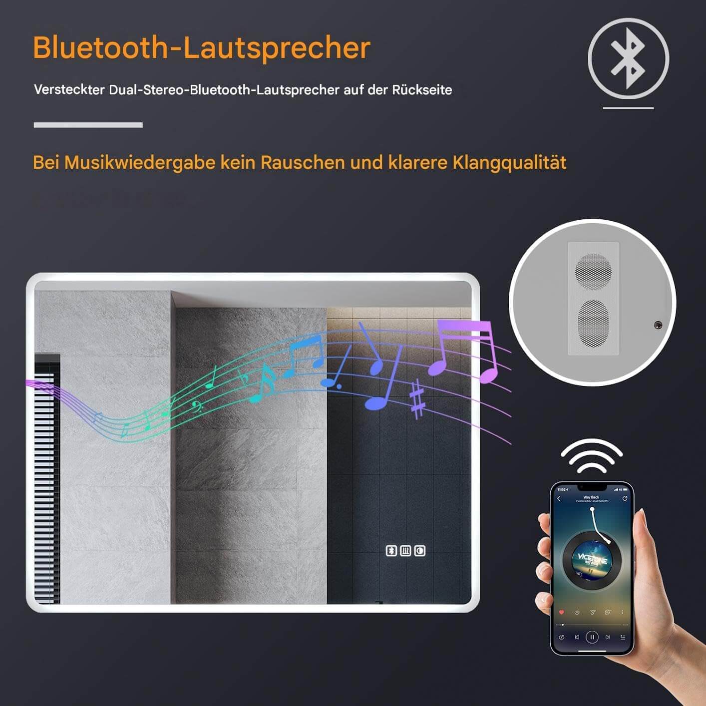 SONNI Badezimmer Spiegel mit Beleuchtung Wandspiegel, Kosmetikspiegel mit modernes Muster, 3 Farbe einstellbar, Steckdose und Antibeschlag, horizontal oder vertikal montierbar - Sonni Sanitär GmbH