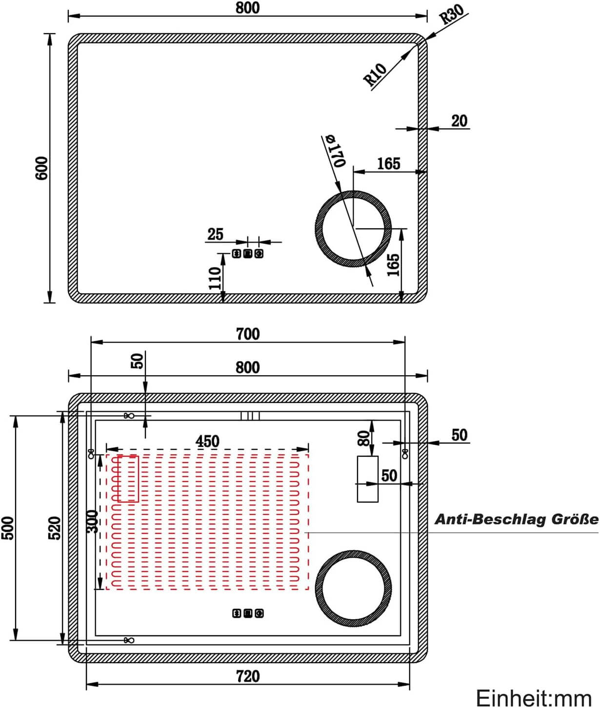 SONNI LED Badspiegel  Wandspiegel Bad mit Beleuchtung, 3 Farbe modi+Stufenlose Dimmung, Steckdose, Bluetooth und 3X Lupe, Kosmetikspiegel mit Anti-Beschlag und Touch-Schalter - Sonni Sanitär GmbH