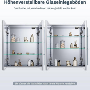 SONNI Spiegelschrank Bad mit Beleuchtung 60 cm breit beschlagfrei LED Spiegelschrank und Steckdose 2-türig Badezimmer-Spiegelschrank mit Touchschalter Kaltweiß/Neutralweiß/Warmweiß