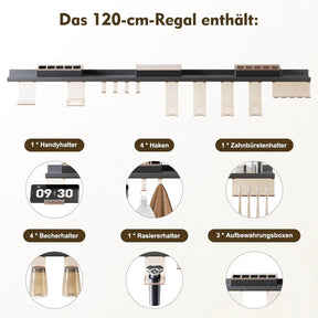 SONNI Badezimmerspiegel mit Beleuchtung 120x60 cm, LED Badspiegel mit Ablage, 3 einstellbare Lichtfarbe + Anti-Beschlag + Touchschalter, Ablage mit Handyhalter + Haken + Zahnbürstenhalte