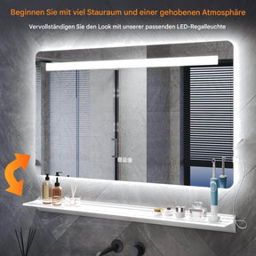 SONNI LED Badspiegel 80 x 60 cm Spiegel Bad mit Beleuchtung, 3 Farbe modi, Steckdose, 3X Lupe, Anti-Beschlag und Touch-Schalter Wandspiegel Kosmetikspiegel - Sonni Sanitär GmbH