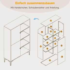 SONNI Vitrinenschrank, Schrank, Bücherschrank, Hochschrank mit 8 Fächern, 2 Türen, 2 höhenverstellbaren Regal für Wohnzimmer, Schlafzimmer, Küche, Esszimmer, Büro, Holzfarbe, 100 x 35 x 160 cm