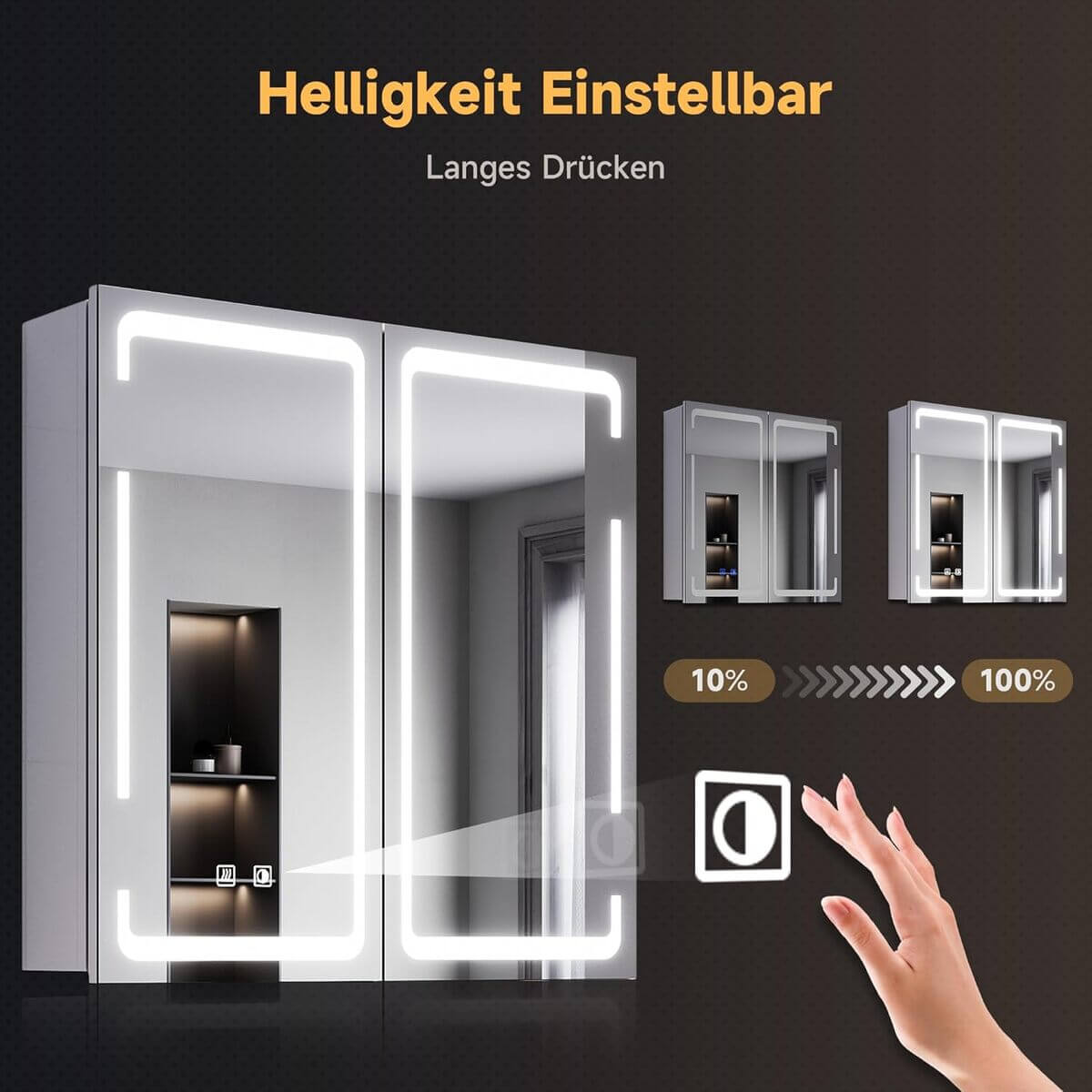 SONNI Spiegelschrank mit Beleuchtung 3 Lichtfarbe Einstellbar und Beschlagfrei 2 Türiger Spiegelschrank mit Kabelloses Scharnier Design und Steckdose