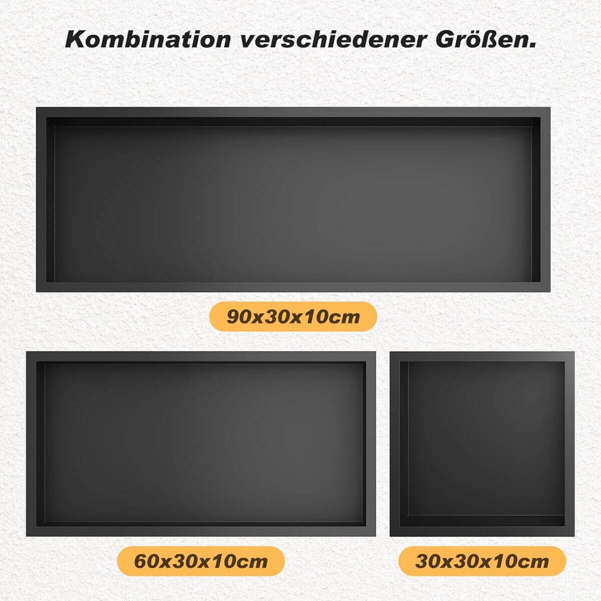 SONNI Wandnische Dusche Edelstahl, eingebettete Duschnische, Einzelregal Lagerung für Badezimmer, Wasserdicht, Keine Fliesen erforderlich Schwarz - Sonni Sanitär GmbH