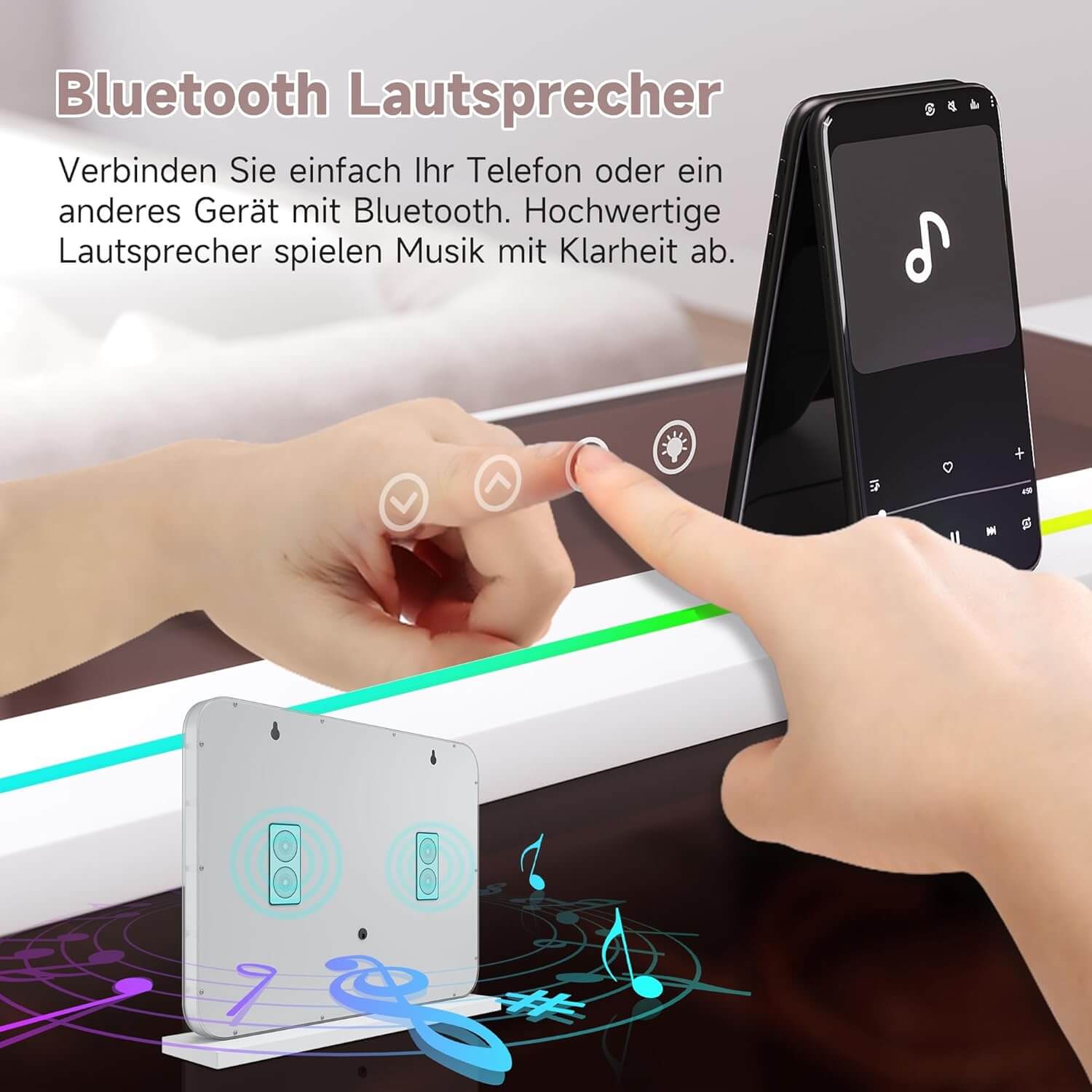 SONNI 58x43cm Hollywood Spiegel mit RGB Beleuchtung Schminkspiegel mit 3 Farbtemperatur Licht und 10X Abnehmbare Lupe, Bluetooth, Wandmontiert oder Freistehend - Sonni Sanitär GmbH
