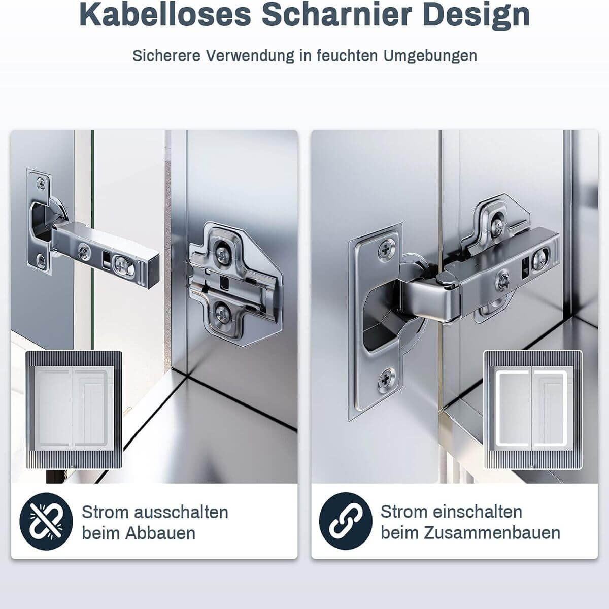 SONNI  Edelstahl LED Spiegelschrank mit Beleuchtung, Steckdose und Kippschalter fürs Badezimmer 70x65 cm