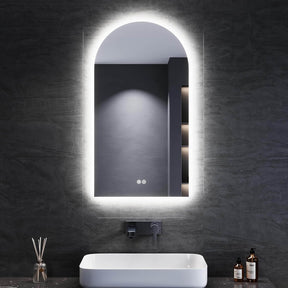 SONNI Badezimmerspiegel mit Beleuchtung Bogen LED Badspiegel mit Steckdose + Touch-Bedienung + Anti-Beschlag + 3 Farben, Dimmbar & Stromausfallgedächtnis - Sonni Sanitär GmbH