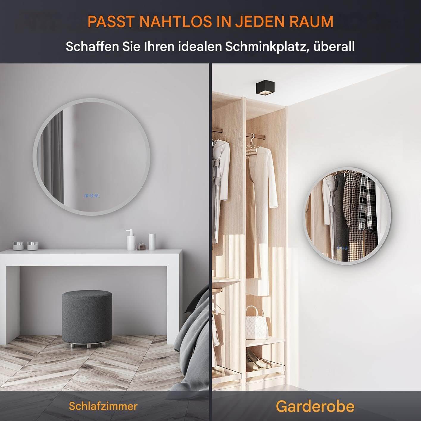 SONNI Badspiegel Runder mit Bluetooth Wandspiegel mit Beleuchtung, Spiegel Bad mit 3 einstellbare Farbtemperaturen und Anti-Beschlag, Kosmetikspiegel Rund - Sonni Sanitär GmbH