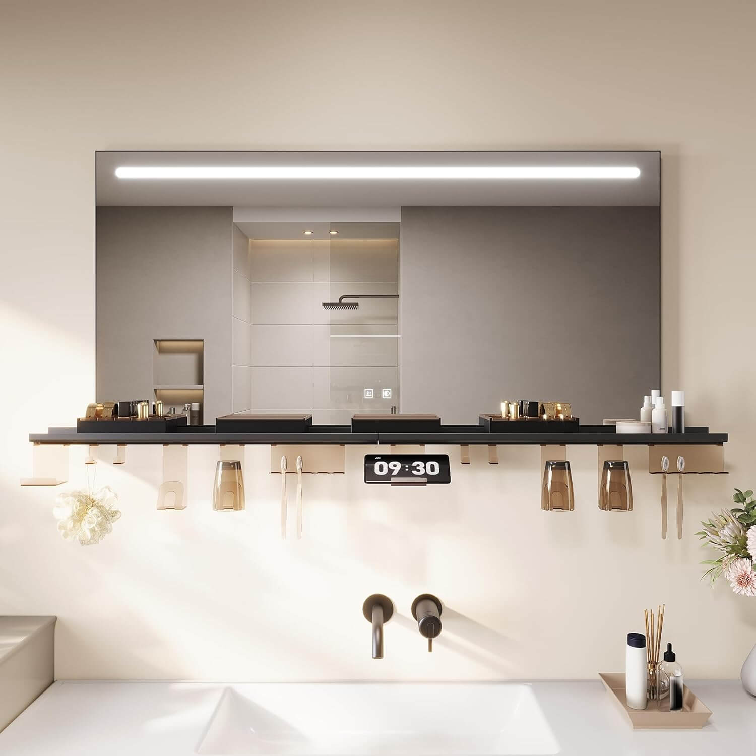 SONNI Badezimmerspiegel mit Beleuchtung 120x60 cm, LED Badspiegel mit Ablage, 3 einstellbare Lichtfarbe, Anti-Beschlag Wandspiegel mit Touchschalter