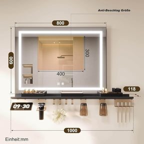 SONNI Badspiegel mit Beleuchtung & Ablage, Touch Badezimmerspiegel 3 Lichtfarben, Anti-Beschlag & Gedächtnisfunktion