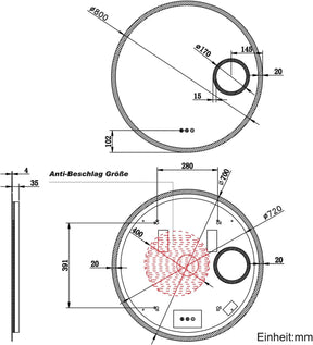SONNI Badspiegel Runder mit Bluetooth Wandspiegel mit Beleuchtung, Spiegel Bad mit 3 einstellbare Farbtemperaturen und Anti-Beschlag, Kosmetikspiegel Rund - Sonni Sanitär GmbH