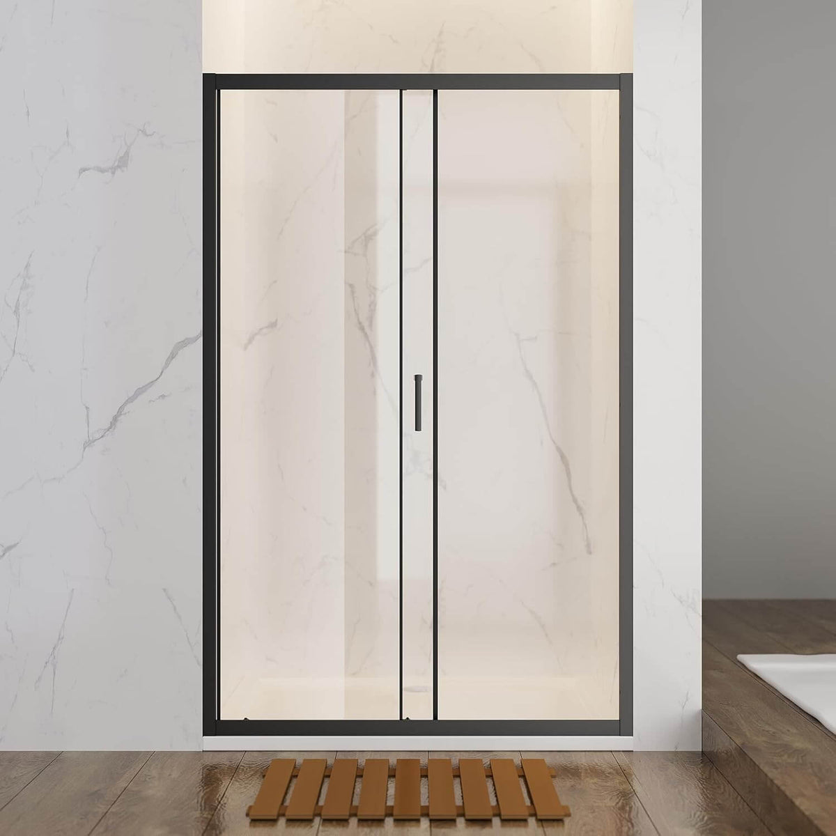 SONNI Duschkabine Duschschiebetür Matt-Schwarz, Verschiedene Größen 100/110/120 cm, ESG Klarglas Dusche Nischentür Einzelschiebetür, Glasschiebetür