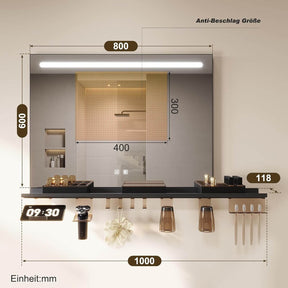 SONNI Badezimmerspiegel mit Beleuchtung 80x60 cm, LED Badspiegel mit Ablage, 3 einstellbare Lichtfarbe, Anti-Beschlag Wandspiegel mit Touchschalter