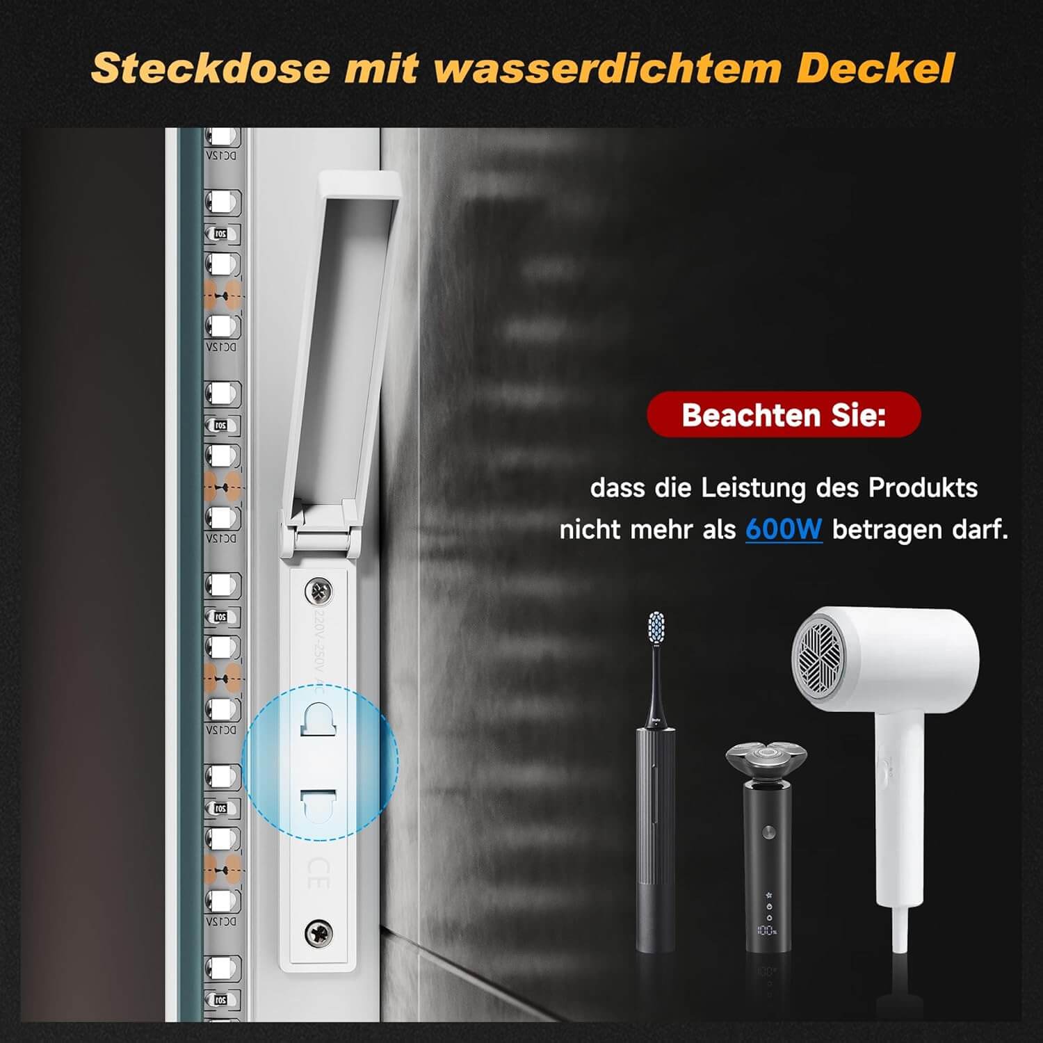 SONNI LED Spiegel  Oval Wandspiegel mit DREI Lichtarten, Antibeschlag, Steckdose und Touch-Schalter, Spiegel Bad mit Beleuchtung Dekorative Wandspiegel Horizontal oder vertikal aufgehängt - Sonni Sanitär GmbH