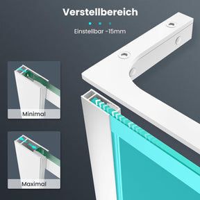SONNI Duschwand 90/100/120x200 cm Walk In weiß Rahmen style-Edelstahl L-förmige Halterung verstellbare Breite-6mm ESG Nano icherheitsglas-links oder rechts montierbar