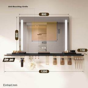 SONNI Badezimmerspiegel mit Beleuchtung 80x60 cm, LED Badspiegel mit Ablage, 3 einstellbare Lichtfarbe, Anti-Beschlag Wandspiegel mit Touchschalter