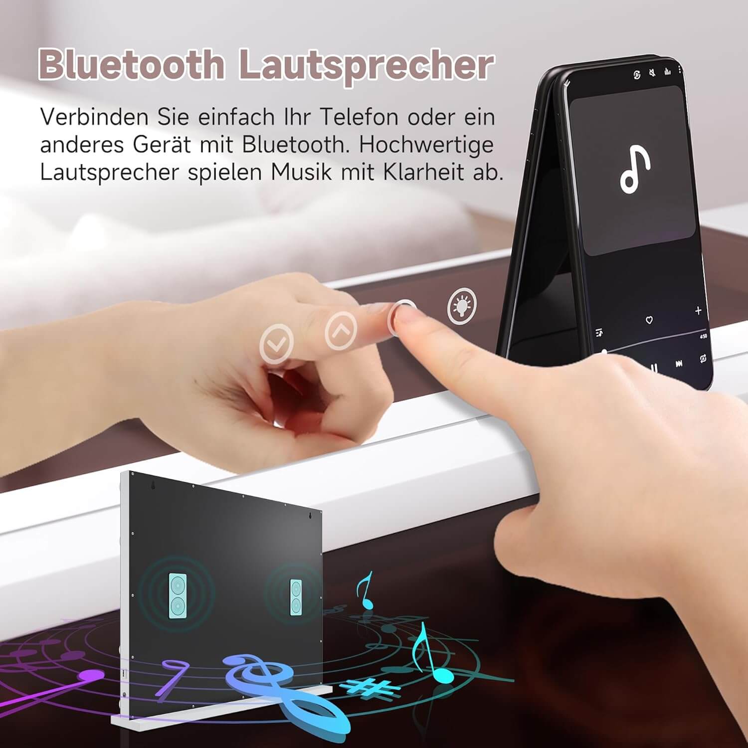 SONNI  Schminkspiegel 80x60cm, Hollywood Spiegel mit Beleuchtung, 3 Lichtmodi, mit USB und Bluetooth, Kosmetikspiegel mit 10X Abnehmbare Lupe, Wandspiegel, Tischspiegel, Weiß - Sonni Sanitär GmbH