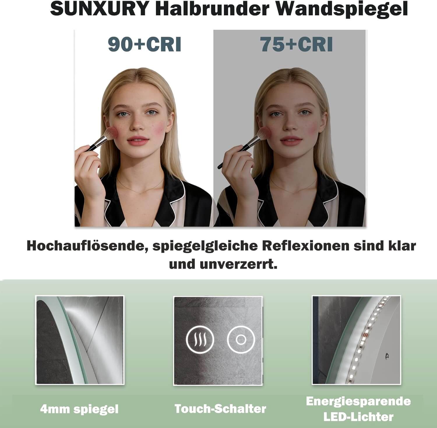 SONNI LED Spiegel  Oval Wandspiegel mit DREI Lichtarten, Antibeschlag, Steckdose und Touch-Schalter, Spiegel Bad mit Beleuchtung Dekorative Wandspiegel Horizontal oder vertikal aufgehängt - Sonni Sanitär GmbH
