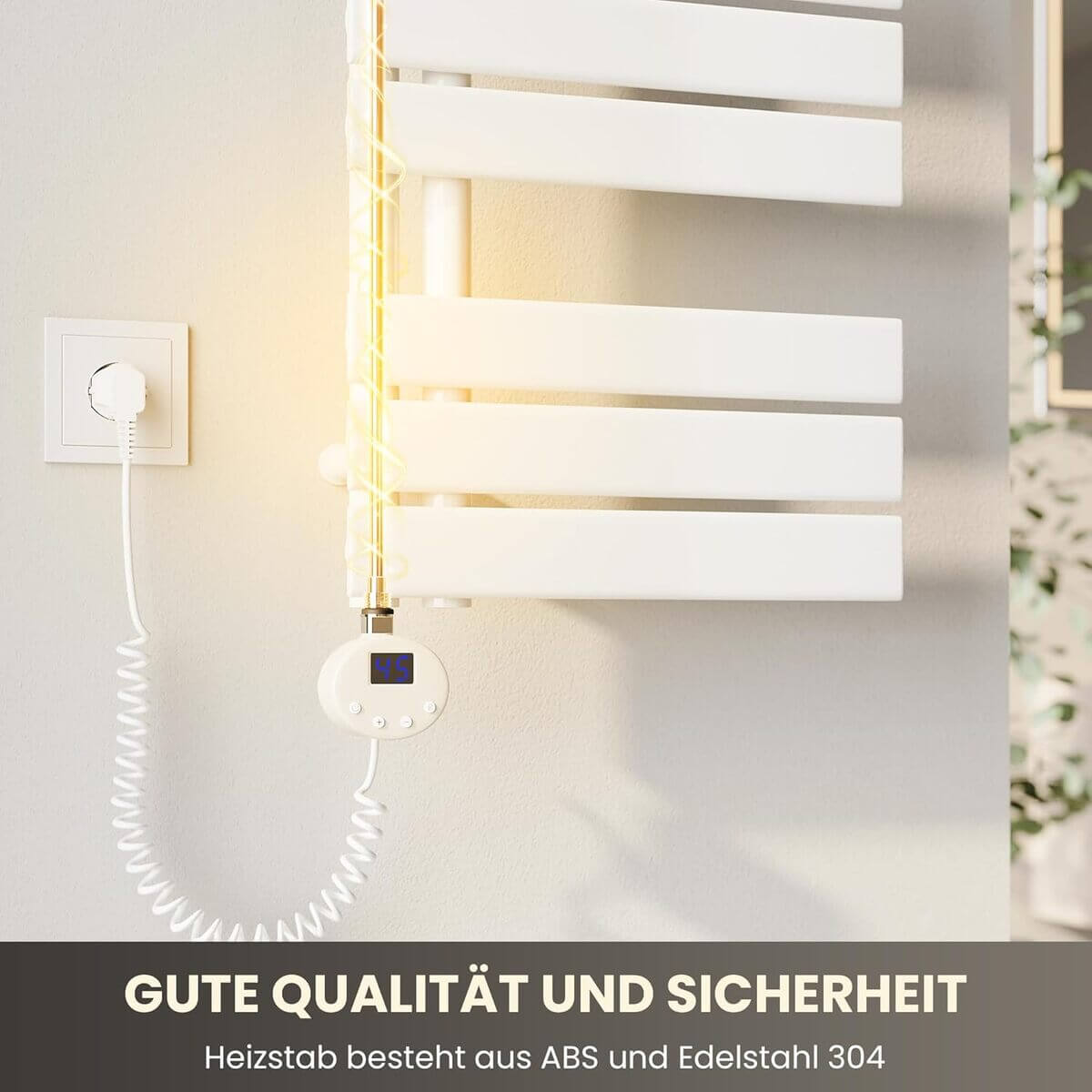 SONNI Badheizkörper Elektrisch mit Thermostat Weiß, Panel Handtuchhalter Elektrisch Flach Handtuchtrokner Handtuchheizkörper mit Heizstab Ohne/mit Mutiblock