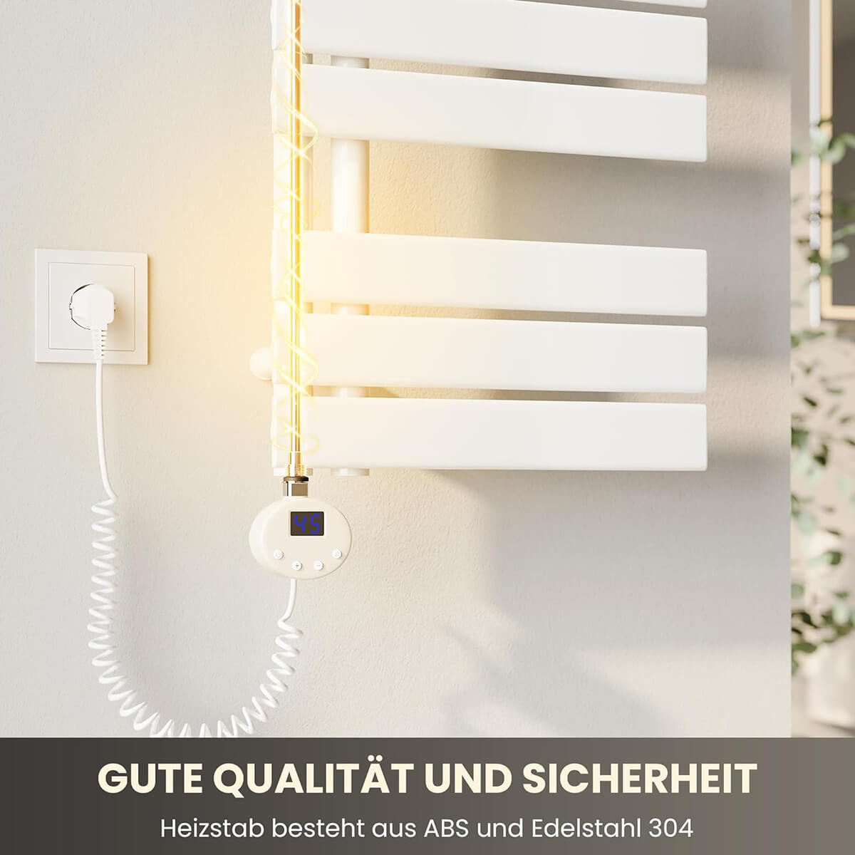 SONNI Heizstab mit Thermostat Weiß, elektrischer Heizstab für Badheizkörper Heizelement für Heizung, Heizrohr aus Edelstahl mit Temperaturregler - Sonni Sanitär GmbH