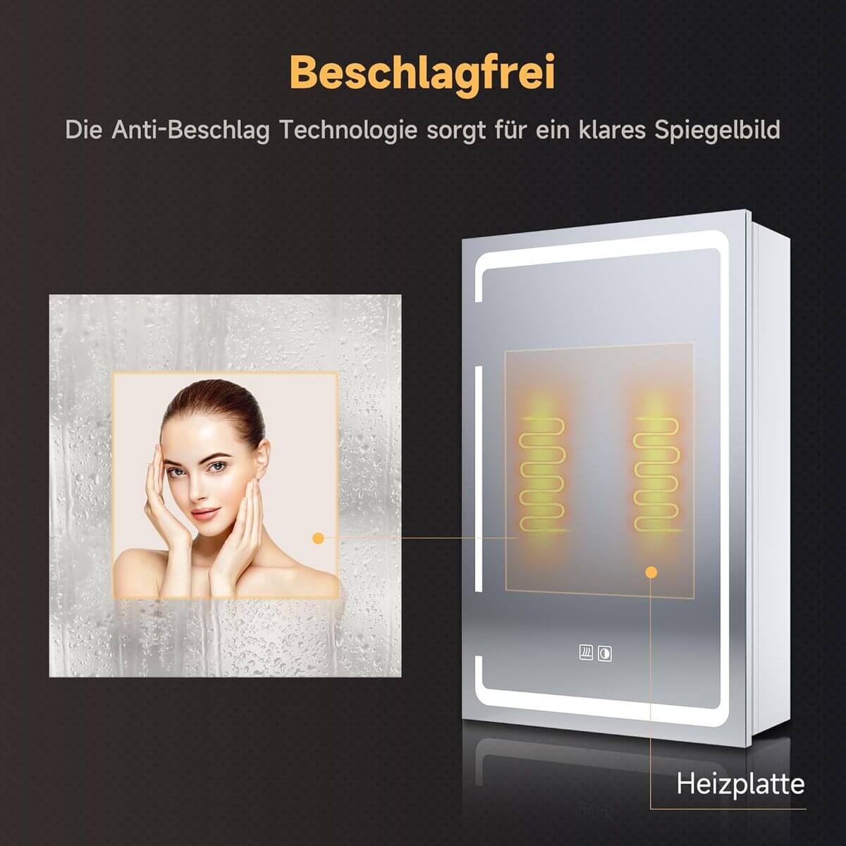 SONNI Spiegelschrank Bad mit Beleuchtung, 3 Lichtfarbe Einstellbar und Beschlagfrei LED Badezimmerschrank mit Kabelloses Scharnier Design Medizinschrank - Sonni Sanitär GmbH